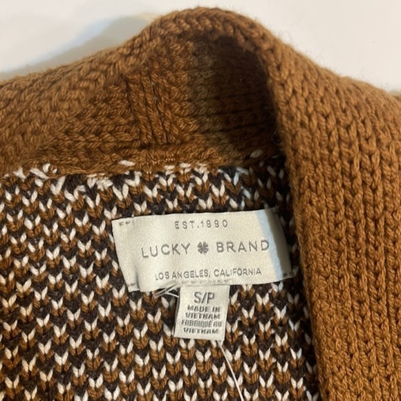 Lucky Brand Open Front Aztec Design Southwestern long Cardigan sweater Brown Sm - Picture 5 of 11